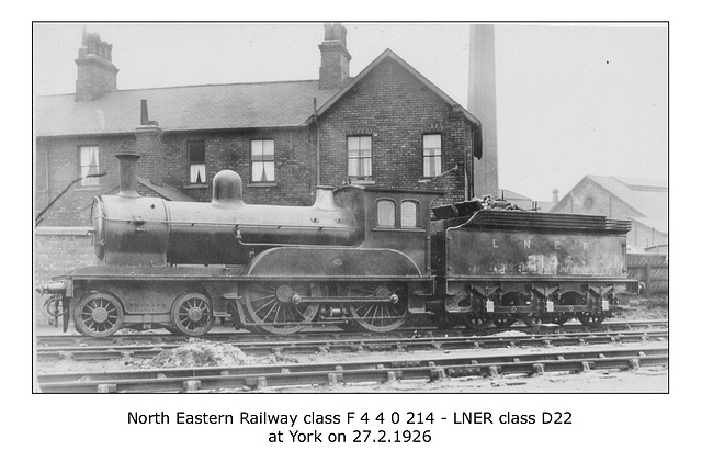 NER cl F 4 4 0 214 LNER cl D22 York27 2 1926 WHW