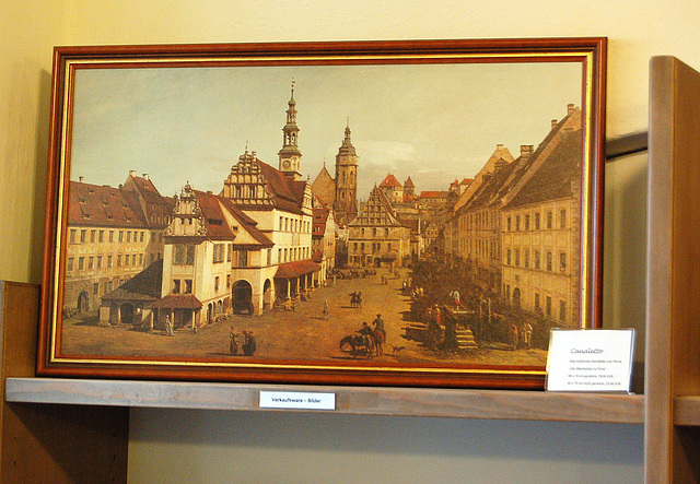 Foirplaco de Pirna laŭ Canaletto (Marktplatz von Pirna gemalt von Canaletto).