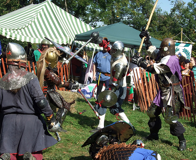 Fighters in a Three-on-Three Melee at the Fort Tryon Park Medieval Festival, Sept. 2007