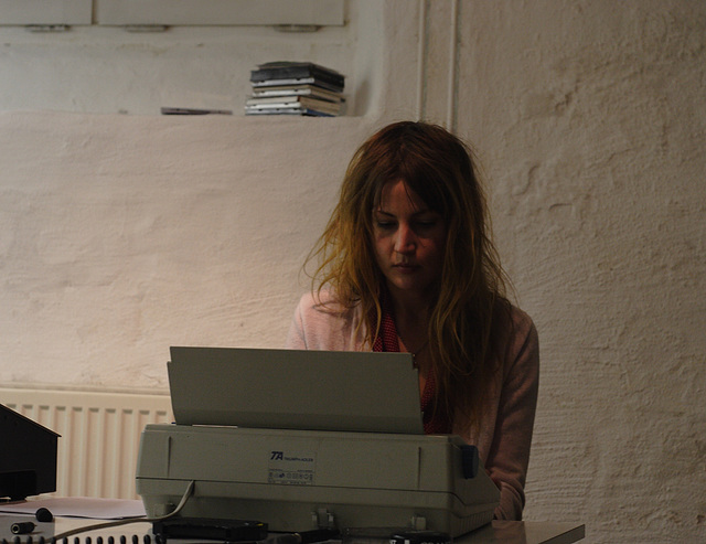 Helena J. and her typewriter