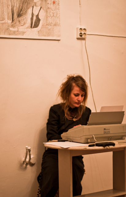 Helena J and a typewriter
