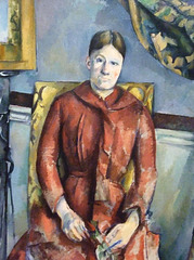 Detail of Madame Cezanne in a Red Dress by Cezanne in the Metropolitan Museum of Art, August 2010