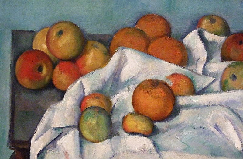 Detail of Still Life with Apples and Pot of Primroses by Cezanne in the Metropolitan Museum of Art, August 2010