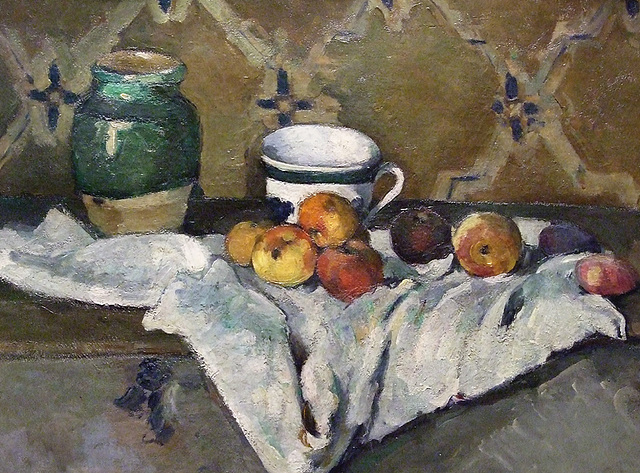 Detail of Still Life with Jar, Cup, and Apples by Cezanne in the Metropolitan Museum of Art, November 2009