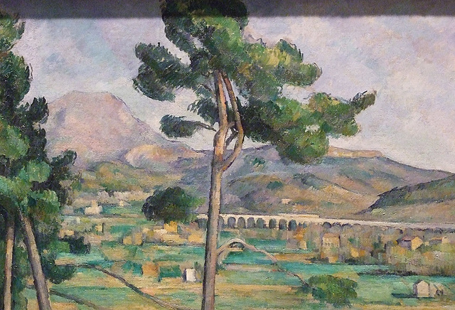 Detail of Mont Sainte-Victoire and the Viaduct of the Arc River Valley by Cezanne in the Metropolitan Museum of Art, August 2010