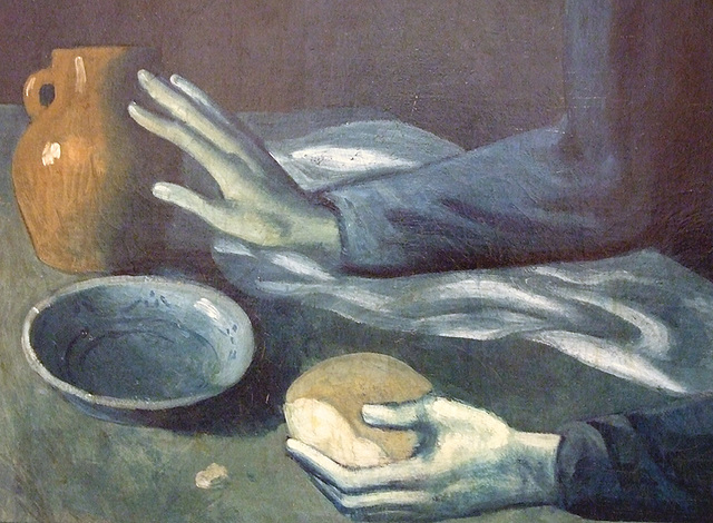 Detail of The Blind Man's Meal by Picasso in the Metropolitan Museum of Art, December 2008