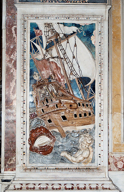 Marble Pilaster Illustrating Jonah and the Whale (?) in the Church of Santa Caterina in Palermo, March 2005