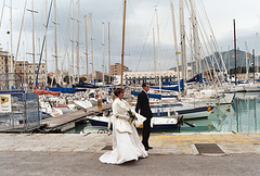 Sicilian Couple Taking their Wedding Pictures in the Harbor in Palermo, March 2005