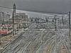 BELFORT: La gare SNCF depuis le pont Michelet par brouillard.