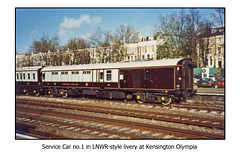 Service Car No1 in LNWRstyle livery Kensington Olympia 1990s