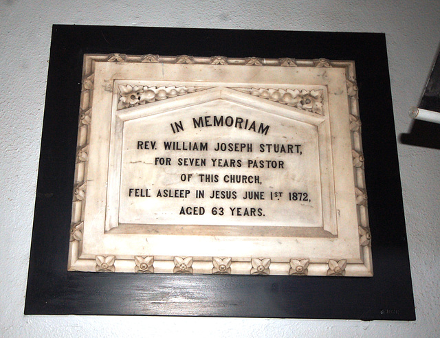 Memorial to William Stuart, Carey Baptist Chapel, Pole Street, Preston, Lancashire