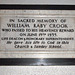 Memorial to William Raby Crook, Carey Baptist Chapel, Pole Street, Preston, Lancashire