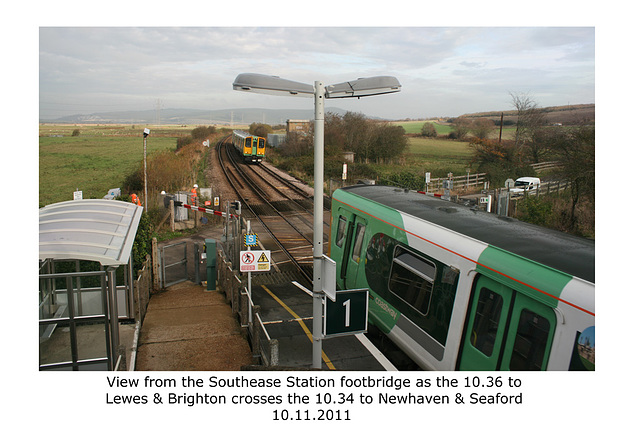 Trains cross at Southease - 10.11.2011