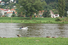 motorboato sur rivero Elbo (Motorboot auf der Elbe)