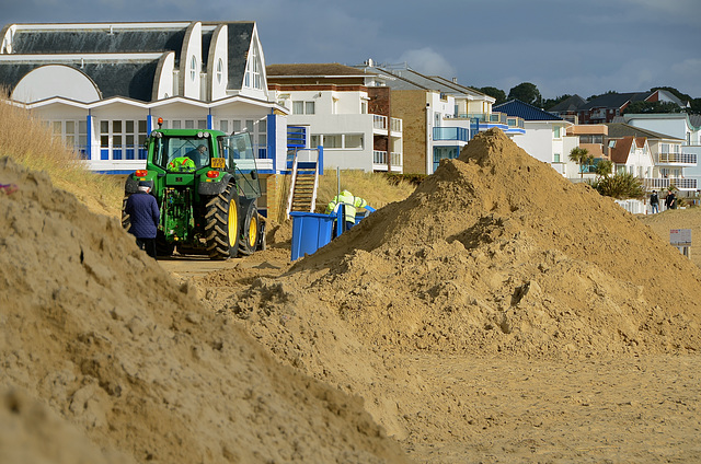 Storm repairs at Sandbanks, Dorset