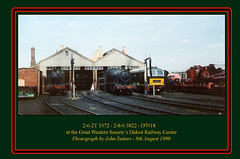 2-6-2T 5572, 2-8-0 3822 & D7018 at the Great Western Society, Didcot Railway Centre on 8.8.1990