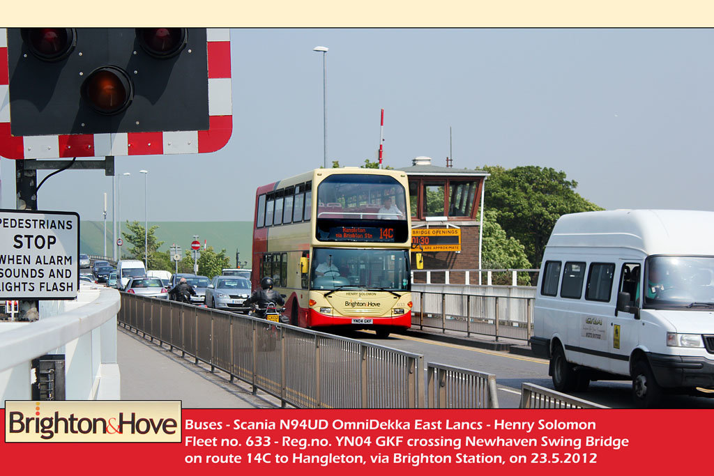 B&H Scania Omnidekka Fleet no. 633 at Newhaven swing bridge - 23.5.2012