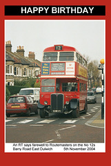 RT at Goodrich Road junction on Barry Road, East Dulwich. Many of my photos have been used to make cards for charity fundraising, hence the borders and occasional greetings - as in this image.