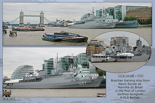 N E Brasil U27 - Brazilian training ship - alongside H.M.S.Belfast - London - 30.8.2011