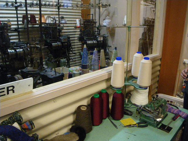 sock knitting machines in use for production