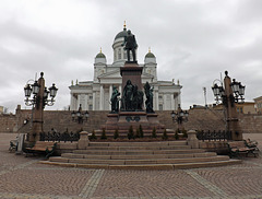 Statue of Czar Alexander II and the Helsinki Cathedral, April 2013