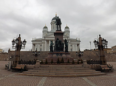 Statue of Czar Alexander II and the Helsinki Cathedral, April 2013