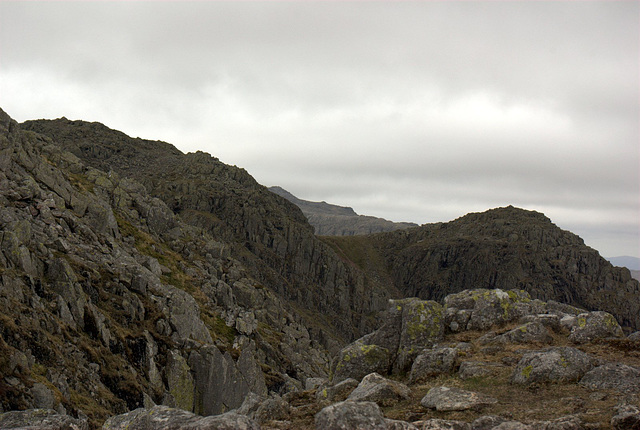 Bowfell top glimpsed across the Crinkles