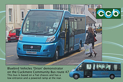 Orion demonstrator on Cuckmere Community Bus route 47, running between Berwick and Seaford, at Morrison's, Seaford on 24.9.2011