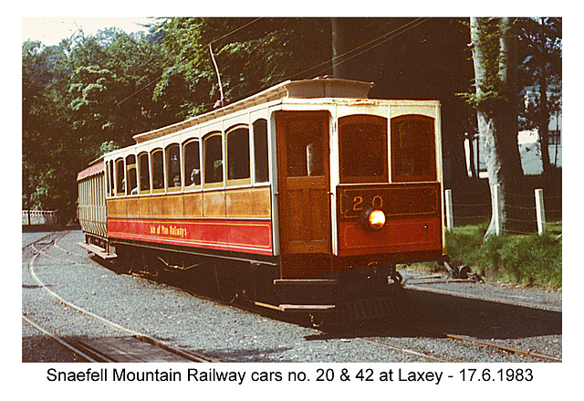 Snaefell Mountain Railway cars 20 & 42 Laxey - 17.6.1983