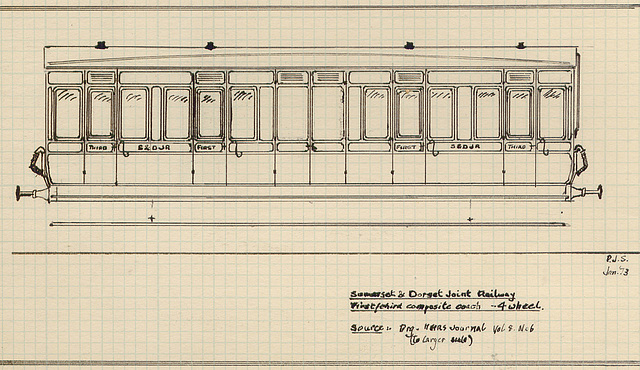 S&DJR 4-wheeled composite carriage drwg PJS 1 1973