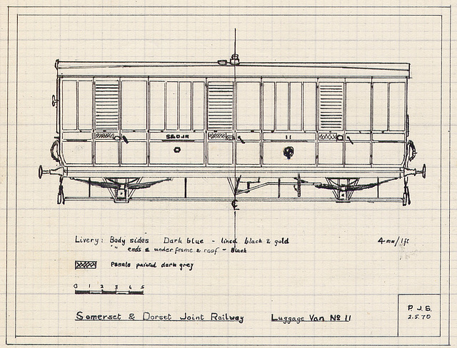 S&DJR 4-wheeled fruit & milk van no 11 - drawing by PJS 2.5.1970