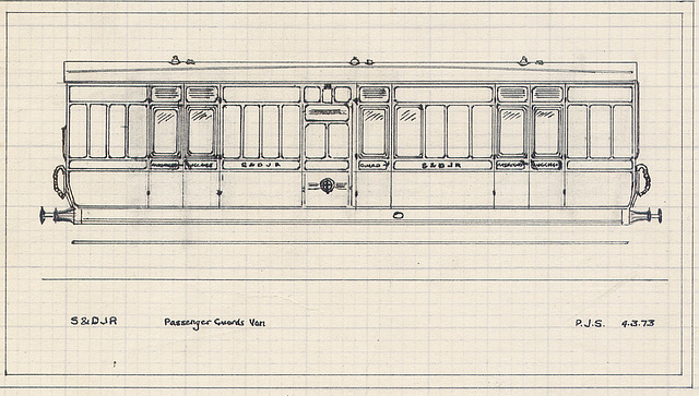 S&DJR 6-wheeled passengers' luggage van drwg PJS 4 3 1973