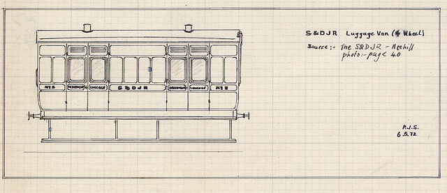 S&DJR 4-wheeled passengers' luggage van drwg PJS 6 5 1972