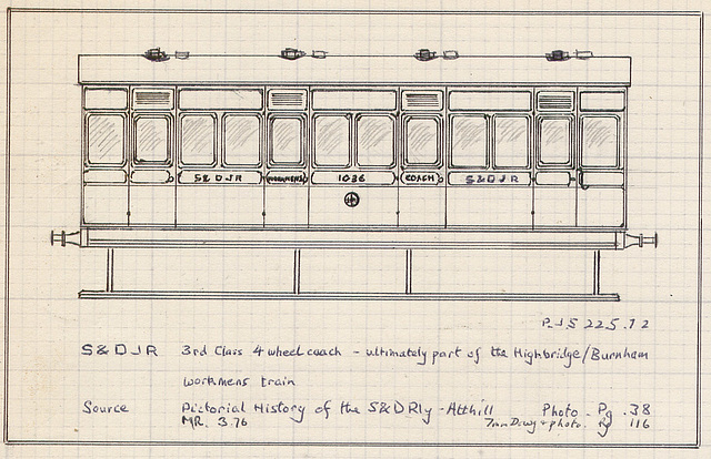 S&DJR 4-wheeled workmen's coach drwg PJS 22 5 1972