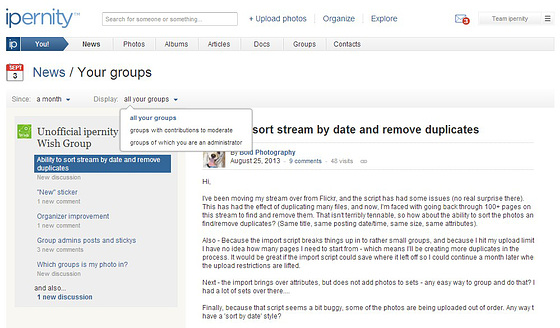 A screenshot of the group news page (beta)