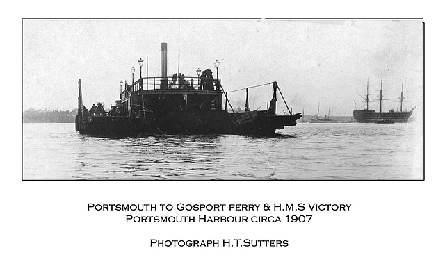 Gosport ferry & H.M.S. Victory - Portsmouth circa 1907 by H.T.Sutters