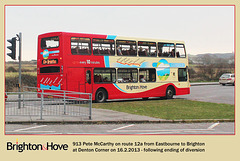 Brighton & Hove Buses 913 Pete McCarthy at Denton Corner on 16.2.2013