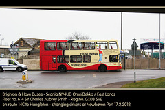 Brighton & Hove Buses - 614 Sir C A Smith - changing drivers at Newhaven on 17.2.2012