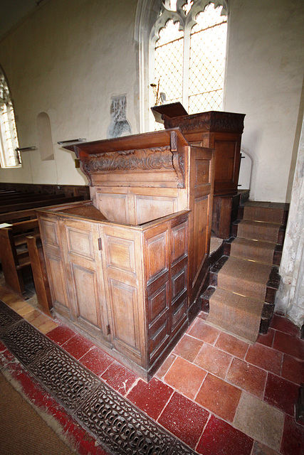 Three decker pulpit, St Peter's Church, Great Livermere, Suffolk.