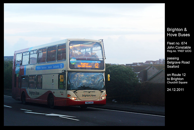 Brighton & Hove Buses - 674 John Constable  - Seaford - 24.12.2011