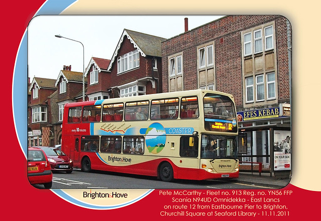 Brighton & Hove Buses Fleet no.913  Reg. no.YN56 FFP - Seaford 11.11.2011