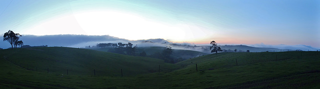 misty winter sunset