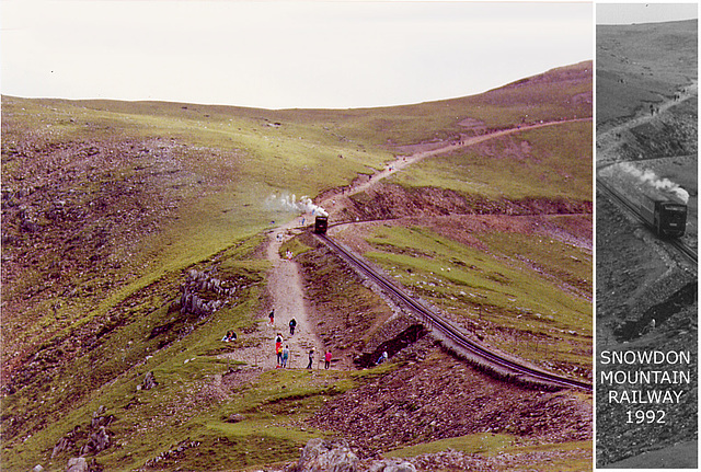 Snowdon Mountain Railway no3 Wyddfa approaching Clogwyn from Summit Station 1992