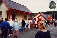 Snowdon Mountain Railway waiting to board the train at Llanberis Station 1992