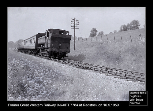 Former Great Western Railway 0-6-0PT 7784 at Radstock on 16.5.1959