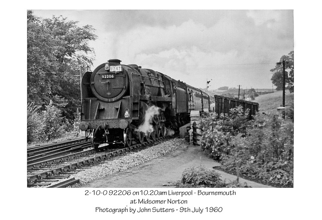 9F 2-10-0  92206 at Midsomer Norton 9.7.1960