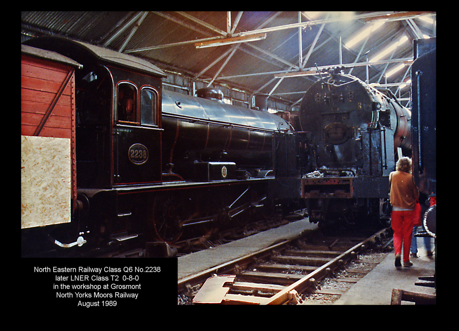 NER class Q6 0-8-0 no.2238 at Grosmont on the North Yorks Moors Railway  in August 1989