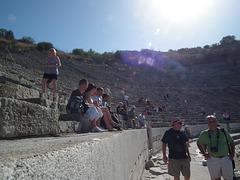 People sitting at the amphitheatre at Ephesus