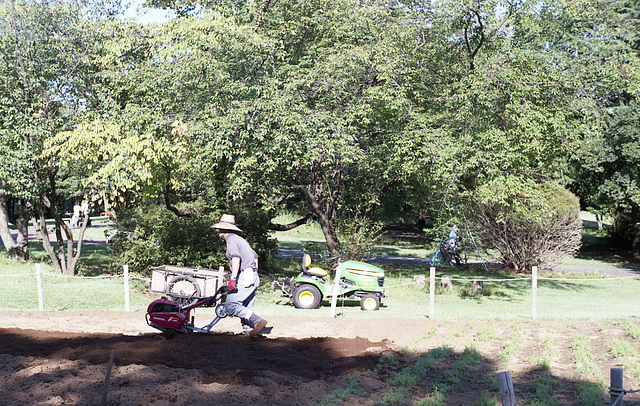 Walk-behind tractor and John Deere mower