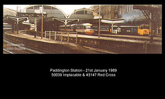 50039 Implacable & 43147 Red Cross at Paddington Station - 21.1.1989
